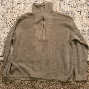 Barefoot Dreams CozyChic Shearling Half Zip Tan Size L